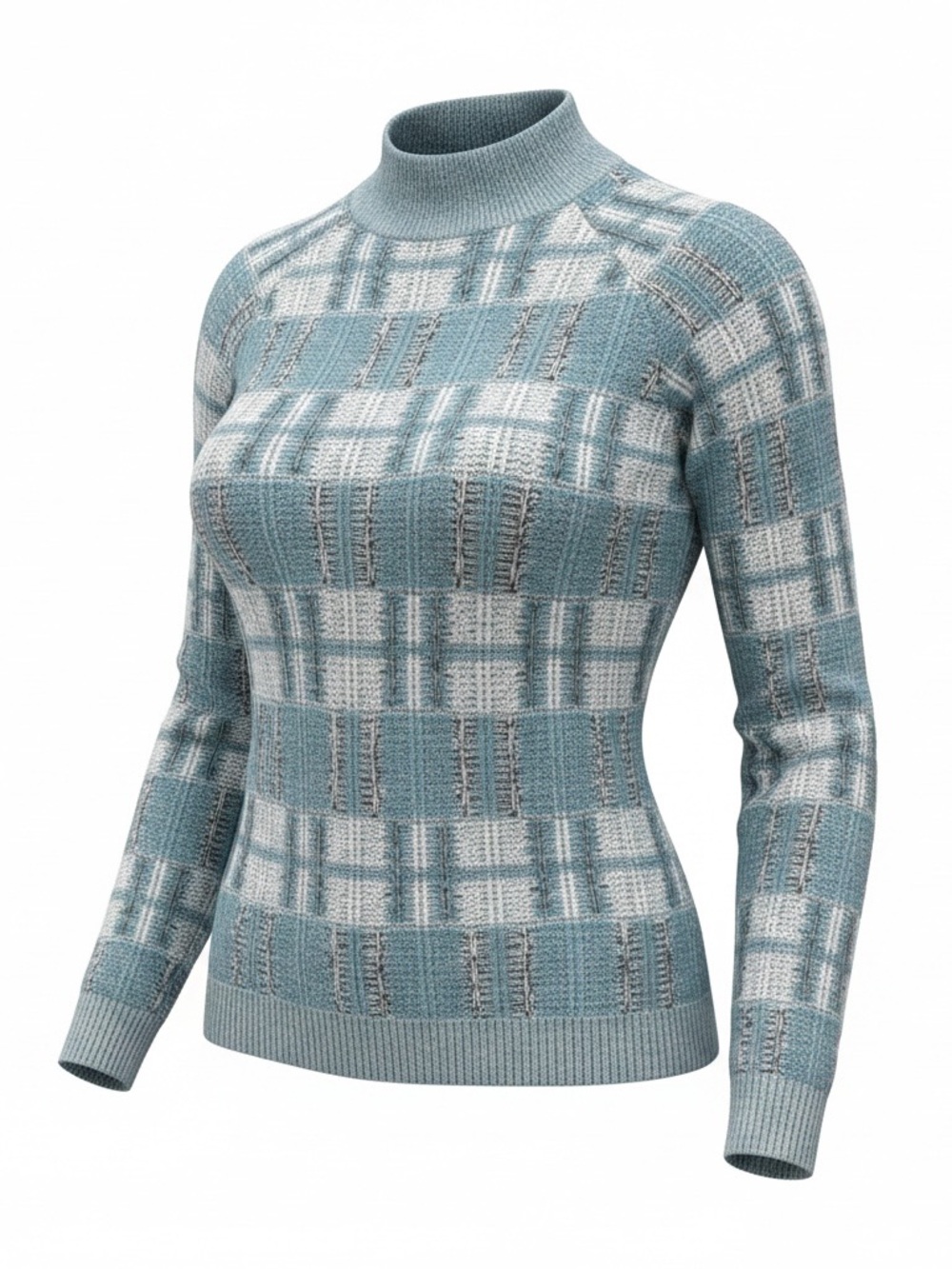 Melrose and Market Blue/Gray Plaid Mock Neck Sweater. Size small.